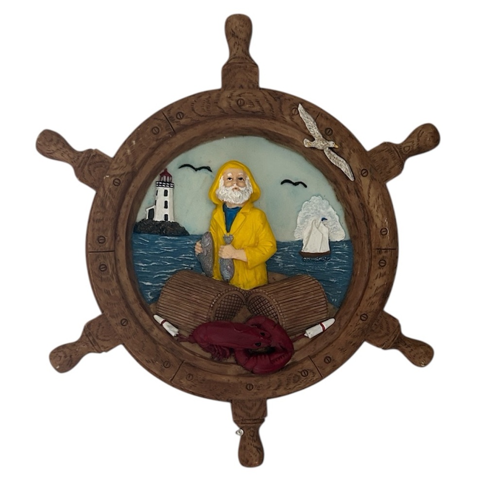 Nautical Fisherman Wall Plaque‎ Ship Wheel Maritime Coastal Cottage Decor